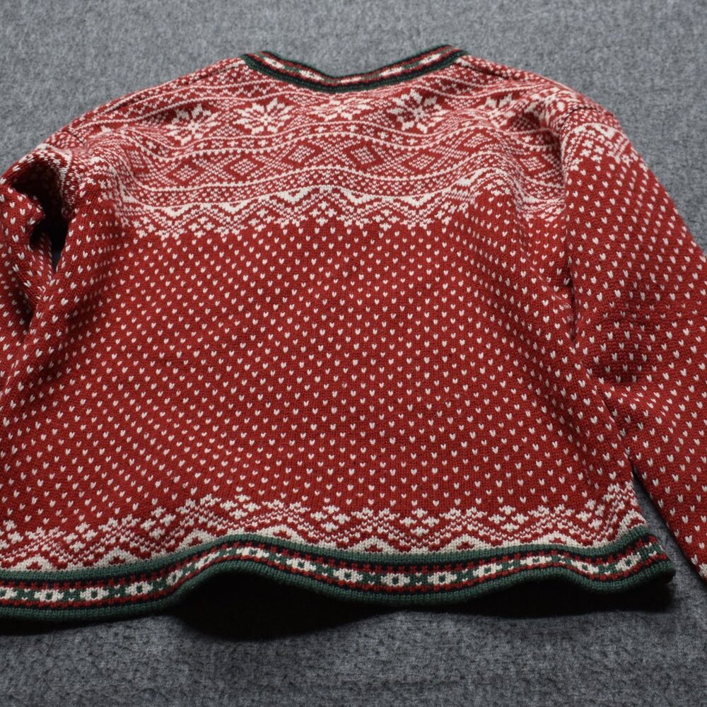 LL Bean Women’s vintage Fairisle red merino wool sweater Holiday Sz M - Picture 2 of 7